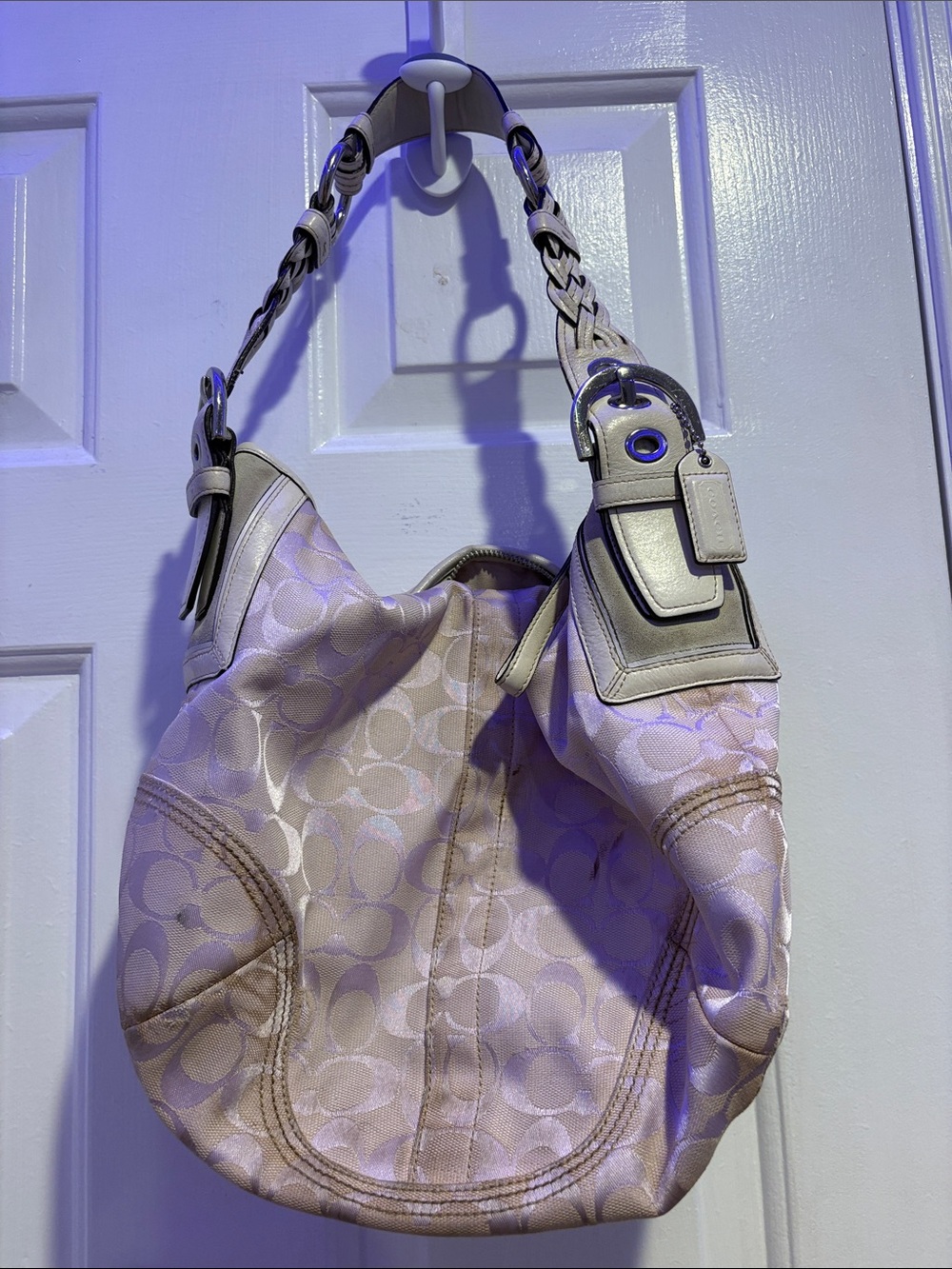 Coach Light Pink Signature Jacquard Hobo with Braided Strap